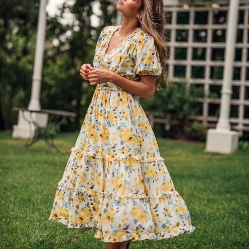 Jessakae Collection Queen’s  Croquet Yellow Floral Maxi Dress Size 3XL. NWOT - Picture 2 of 16